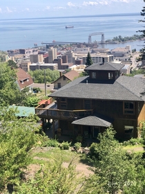 Downtown Duluth Minnesota from the top of the hillside trails  degrees 