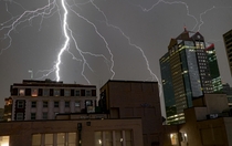 Downtown Kansas City during lightning storm