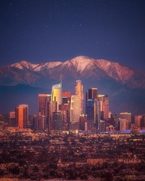 Downtown Los Angeles with Mt Baldy in the back