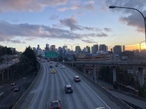 Downtown Seattle from Lakeview Boulevard East overpass above Interstate   Dec 