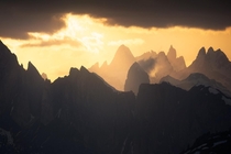 Dramatic sunset in the Dolomites 