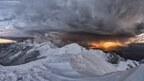 Dramatic sunset on Mount Orsaro on the Tuscan-Emilian Apennines Italy  Photo by Fabio Marchini