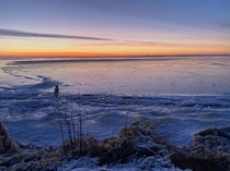 Drifting ice at the end of winter at the IJsselmeer The Netherlands 