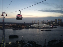 Early Evening view of London Docklands and The O Millennium Dome from Emirates Cable Car oc  x 