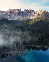 Early morning at Lago di Carezza in the Dolomites 