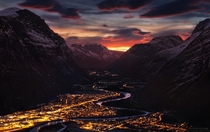 Early morning light over the town of Sunndalsra Norway 