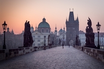 Early morning on the Charles Bridge in Prague  By Paula Goff