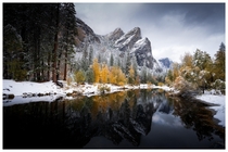 Early snow storm at Yosemite National Park with fall colors still intact was a beautiful sight 