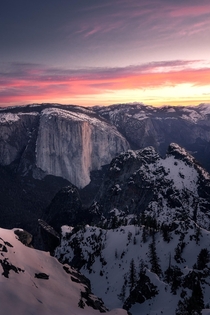 El Capitan From Above - my final sunrise from my snowshoe trip in Yosemite National Park 
