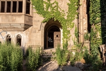 Entrance of an abandoned English gothic church 