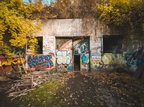 Entrance to abandoned military battery on Peaks Island in Maine