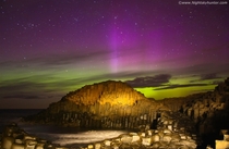 Epic aurora display over the Giants Causeway Northern Ireland