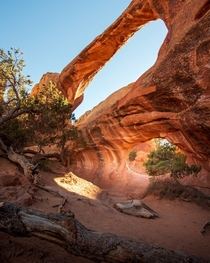 Epic light through Double Arch in Utah 