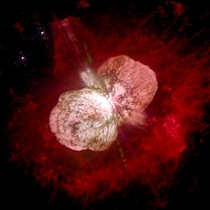 Eta Carinae a large complex area of bright and dark nebulosity in the constellation Carina surrounded by the Homunculus Nebula  More info in comments