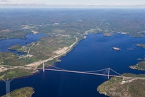 European route E crosses the High Coast Bridge in northern Sweden 