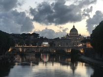 Evening in Rome Italy Tiber River Vatican in the background 