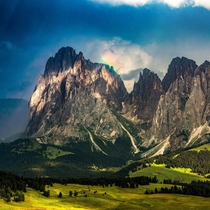 Evening light before a storm in the Dolomites Italy 