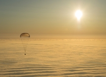 Expedition  with ISS members Barry Wilmore of the US Alexander Samokutyaev and Elena Serova of Russia returning to Earth 
