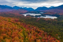 Fall is at its peak in Upstate NY Presenting Adirondack mountains 