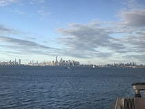 Feel free to zoom in - The entire NYC metropolis skyline starting from Jersey City left Manhattan middle and Brooklyn right Picture was taken from the Staten Island Ferry in the NY Harbor
