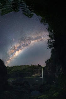 Ferns and the Milky Way over Hunua Falls New Zealand 