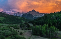 Fiery sunset over Mount Sneffels Colorado 