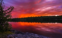 Fiery Sunset Over The Boundary Waters Minnesota 