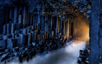 Fingals Cave in Scotland formed entirely from hexagonally jointed basalt columns 