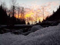 Fire and Ice Sunrise near the Middle Fork of the Nooksack River-WA state x