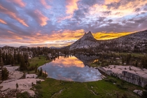Fire in the Sky Sunrise at Upper Cathedral Lake Yosemite National Park 