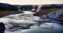 Firehole River at Sunset Yellowstone NP WY  
