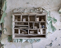 First Aid kit in an extremely decayed science laboratory  
