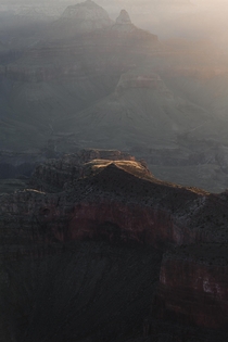 First light hitting a peak in the Grand Canyon 