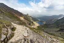 First time climbing Snowdon in Wales UK View of the Pyg track 