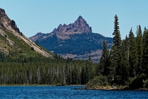 First time I risked taking my camera out on a lake Three fingered jack from the waters of Big Lake in Oregon 