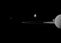 Five of Saturns moons posing for Cassini 