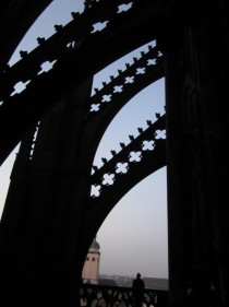 Flying Buttresses of the Cologne Cathedral at dusk 
