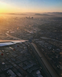 Flying into Los Angeles at sunset