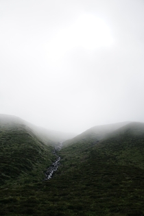 Foggy stream in Graubnden Switzerland 