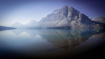 Forrest fire haze over Bow Lake Canadian Rockies Alberta 