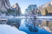 Fresh snow along the Merced River - Yosemite CA 