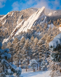 Fresh snow blankets Boulder Colorados Flatirons Chautauqua Park Boulder Co OC x
