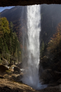 from behind the waterfall Slovenia 