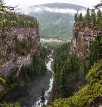 From the top of a water fall at Wells Gray Provincial Park British Columbia Canada 