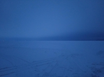 Frozen lake at night in northern Minnesota