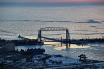 Frozen Lake Superior and the Duluth Aerial Lift Bridge Duluth MN 