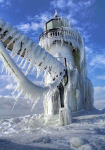 Frozen lighthouse Michigan 
