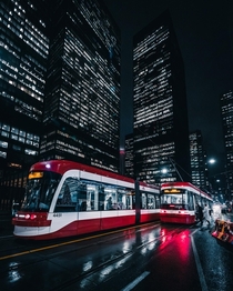 Futuristic Street-Cars in Toronto Canada at Night