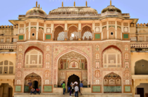 Ganesh Pol or the Ganesh Gate named after the Hindu god Lord Ganesh constructed  and  by King Jai Singh II is located in the main palace of the Amber Fort Rajasthan INDIA