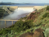 Gariep Dam with its spillways open 